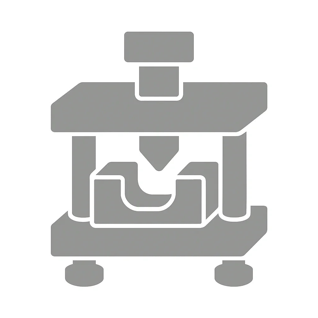 Gray icon of injection mold machine for metal or plastic part manufacturing