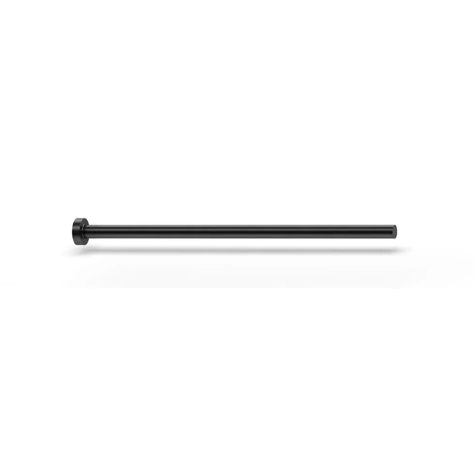 Black metal rod with flange base isolated on white, industrial hardware component